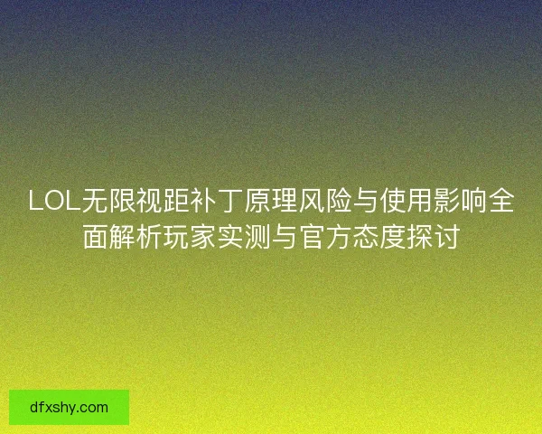 LOL无限视距补丁原理风险与使用影响全面解析玩家实测与官方态度探讨